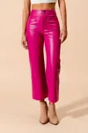 So Me Priscilla Leather Wide Leg Cropped Pants In Fuchsia