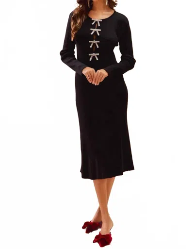 So Me Rhinestone Ribbon Christmas Sweater Midi Dress In Black