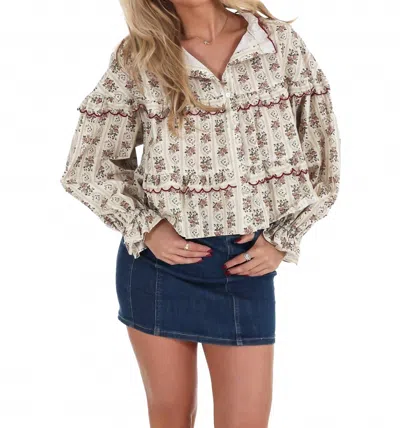 So Me Romantic Floral Boho Top In Vintage Floral In Neutral