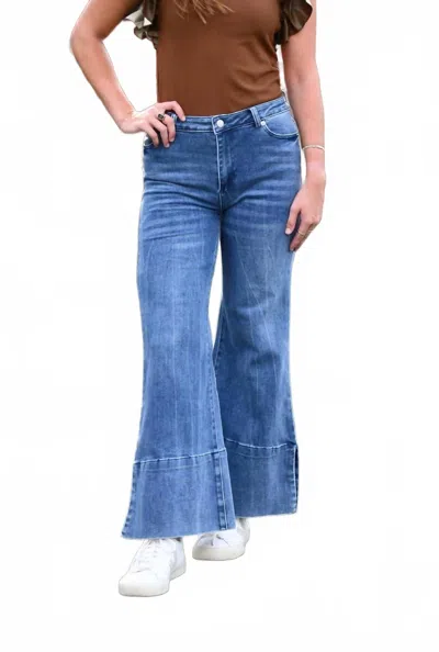So Me Sally Wide Leg Cuff Jean In Med Wash In Multi