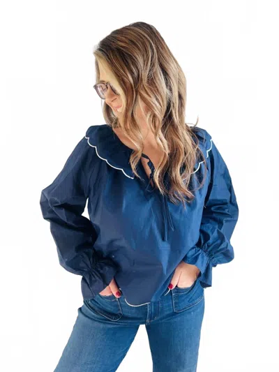 So Me Scalloped Collar Top In Navy