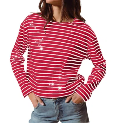 So Me Sequins Striped Sailor Sweater In Red