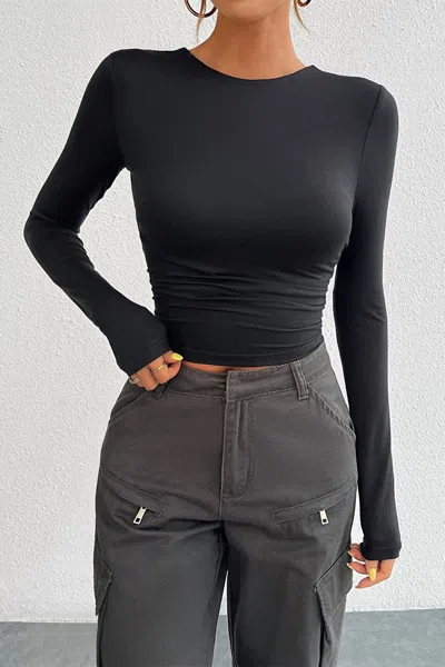 So Me Sexy Open Back Fitted Crewneck Top In Black