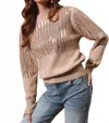 So Me Shoes Sequin Embellished Long Sleeve Sweater In Beige In Brown