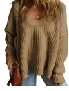 So Me Soft Ribbed Knit Round Neck Slouchy Chunky Sweater In Brown In Brown