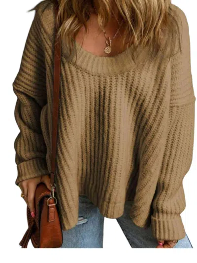So Me Soft Ribbed Knit Round Neck Slouchy Chunky Sweater In Brown