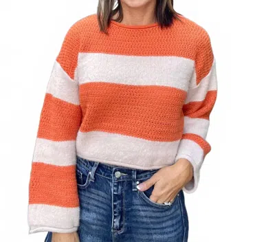So Me Stassi Crop Sweater In Orange & Cream Stripe In Animal Print
