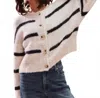 So Me Stripe Button Cozy Sweater Cardigan In White Black In Multi