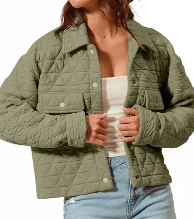 So Me Triangle Quilted Barn Jacket In Light Olive In Green