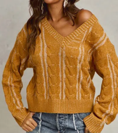 So Me Twisted Two-tone V-neck Sweater In Mustard In Pattern