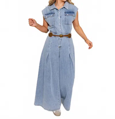 So Me Wide Leg Denim Jumpsuit In Blue
