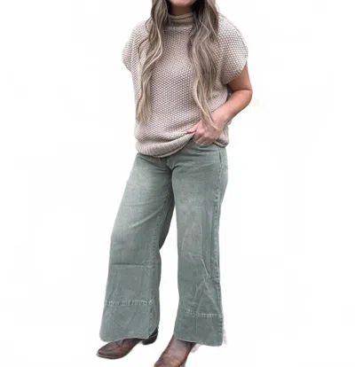 So Me Wide Leg Twill Jeans In Vintage Olive In Green