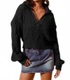 So Me Women's Cable Knit V Neck Sweater In Black In Black