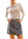 So Me Women's Scallop Front Denim Skirt In White