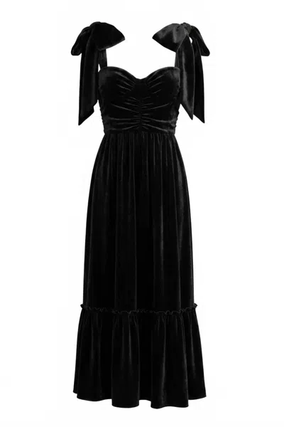 So Me Women's Velvet Feminine Holiday Dress With Ribbon Strap In Black