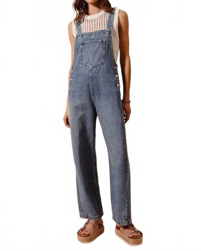 So Me Women's Washed Denim Wide Leg Overall In Blue