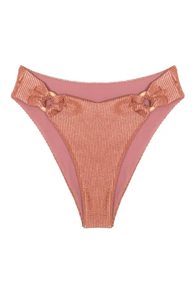 Soah Rebecca Ribbed O-ring Bikini Bottom In Blush In Brown