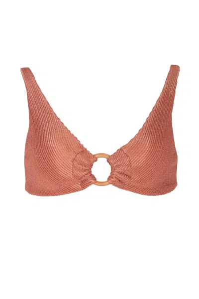 Soah Rebecca Ribbed O-ring Bikini Top In Blush In Gold