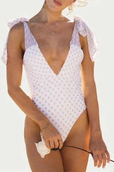 Soah Sienna Printed Lace One-piece Swimsuit In White/gold In Multi