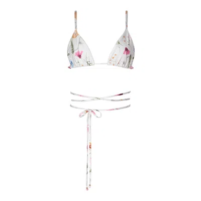 Soah Women's Indigo White Floral Bikini Top