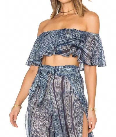 Soah Women's Maya Ruffle Off Shoulder Top In Blue In Gray