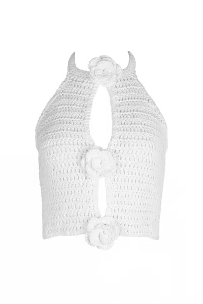 Soah Women's Paris Crochet Halter Top In White