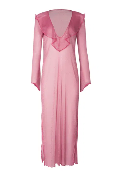 Soah Women's Pink / Purple Antonia Ruffled Fuchsia Cover Up Dress In Pink/purple