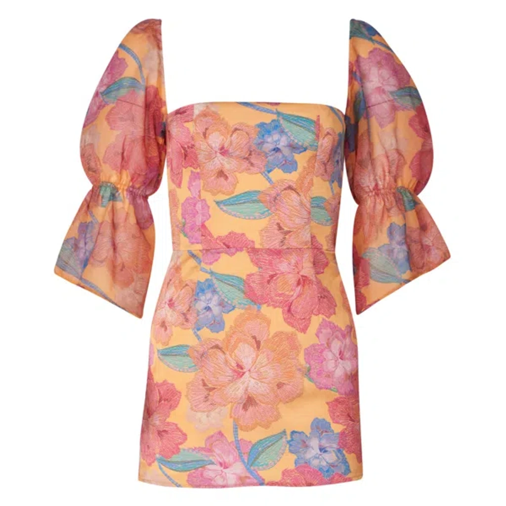 knee length dresses for ladies Arabella Strapless Floral Mini Dress in Orange & Purple main image 1