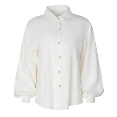 Soah Women's White Lisa Long Sleeve Linen Blouse