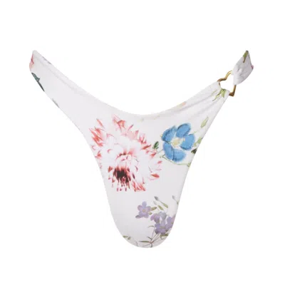 Soah Women's White / Pink / Purple Alice White Floral Bikini Bottom In White/pink/purple