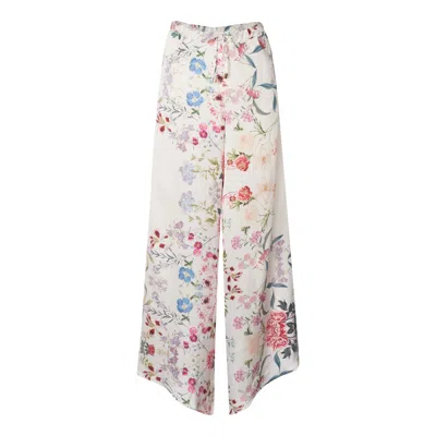 Soah Women's White / Pink / Purple Bloom White Floral Pants In White/pink/purple