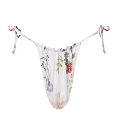 Soah Women's White / Pink / Purple Juliet White Floral Bikini Bottom In White/pink/purple