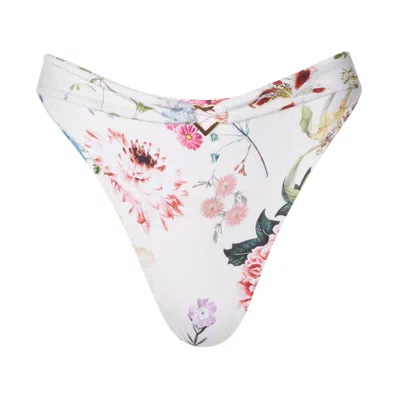 Soah Women's White / Pink / Purple Riley White Floral High Waisted Bottom In White/pink/purple