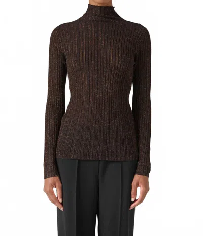Soaked In Luxury Laisa Metallic Turtleneck Pullover Sweater In Copper In Brown
