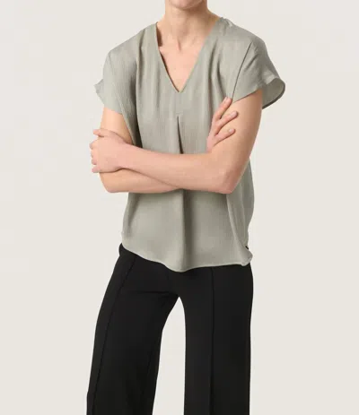 Soaked In Luxury Loana Short Sleeve V-neck Blouse In Grey In Yellow