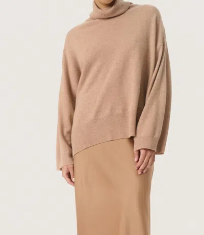 Soaked In Luxury Molina Loose Fit Rollneck Pullover Sweater In Burro Melange In Brown