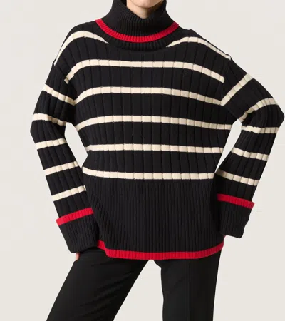 Soaked In Luxury Musling Rollneck Rib Knit Pullover Sweater In Black