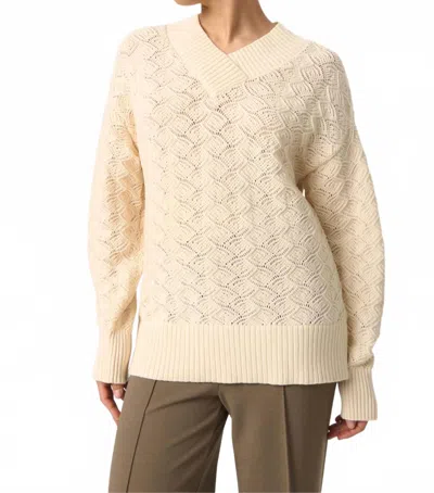Soaked In Luxury Musling V-neck Pointelle Knit Pullover Sweater In Whitecap Gray In Neutral
