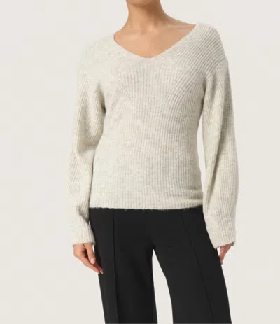 Soaked In Luxury Rakel V-neck Rib Knit Pullover In White Grey Melange In Gray