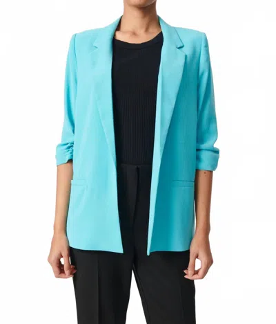Soaked In Luxury Shirley Quarter Sleeve Open Front Blazer In Sea Jet In Blue