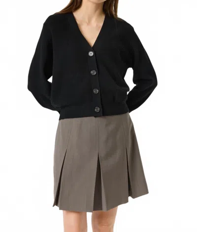 Soaked In Luxury Sina Button V-neck Rib Knit Cardigan In Black In Yellow