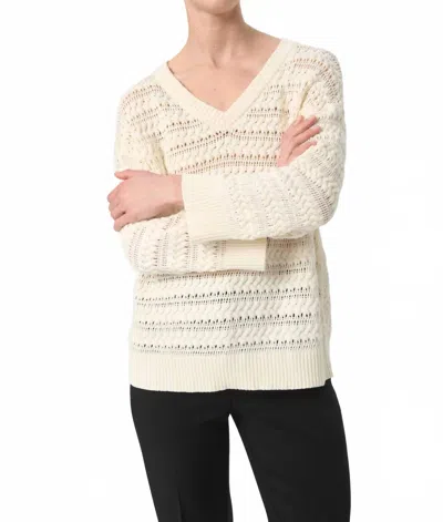 Soaked In Luxury Skylah V-neck Three Quarter Sleeve Pullover In Whisper White