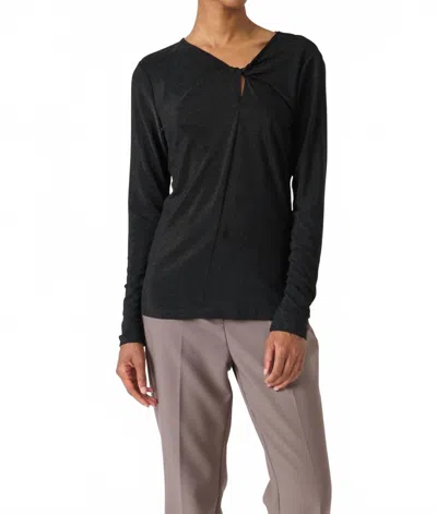 Soaked In Luxury Skylara Knotted Long Sleeve Glitter Top In Black