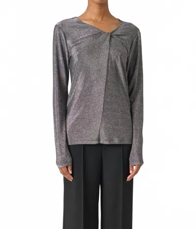 Soaked In Luxury Skylara Knotted Long Sleeve Glitter Top In Silver