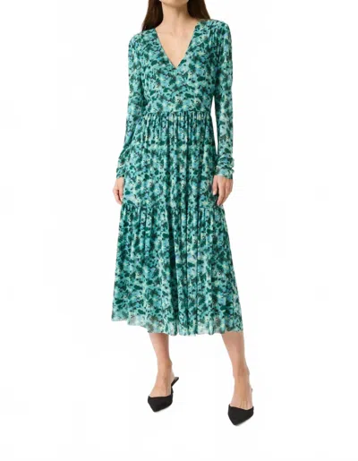 Soaked In Luxury Slaldora V-neck Mesh Long Sleeve Midi Dress In Green Brushed Floral Print