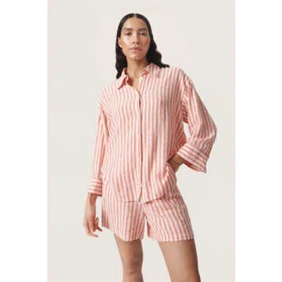 Soaked In Luxury Slbelira Shirt 3/4 | Hot Coral Stripe In Pink
