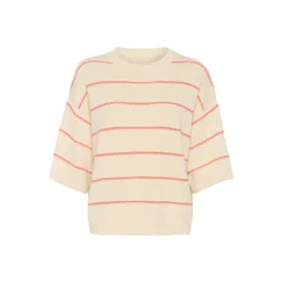 Soaked In Luxury Slrava Romy Pullover | White And Hot Coral Stripe