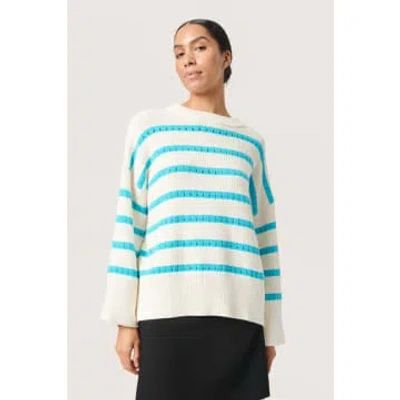 Soaked In Luxury Slravalina Stripe Pullover | White And Sea Jet