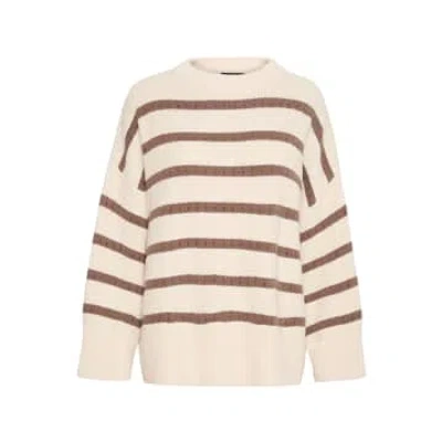 Soaked In Luxury Slravalina Stripe Pullover | White And Walnut