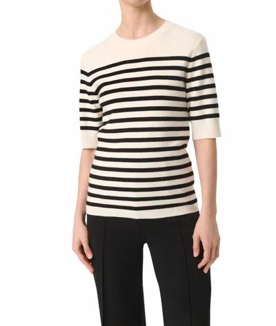 Soaked In Luxury Spina Slim Fit Crew Neck Pullover Sweater In White With Black Stripe In Neutral